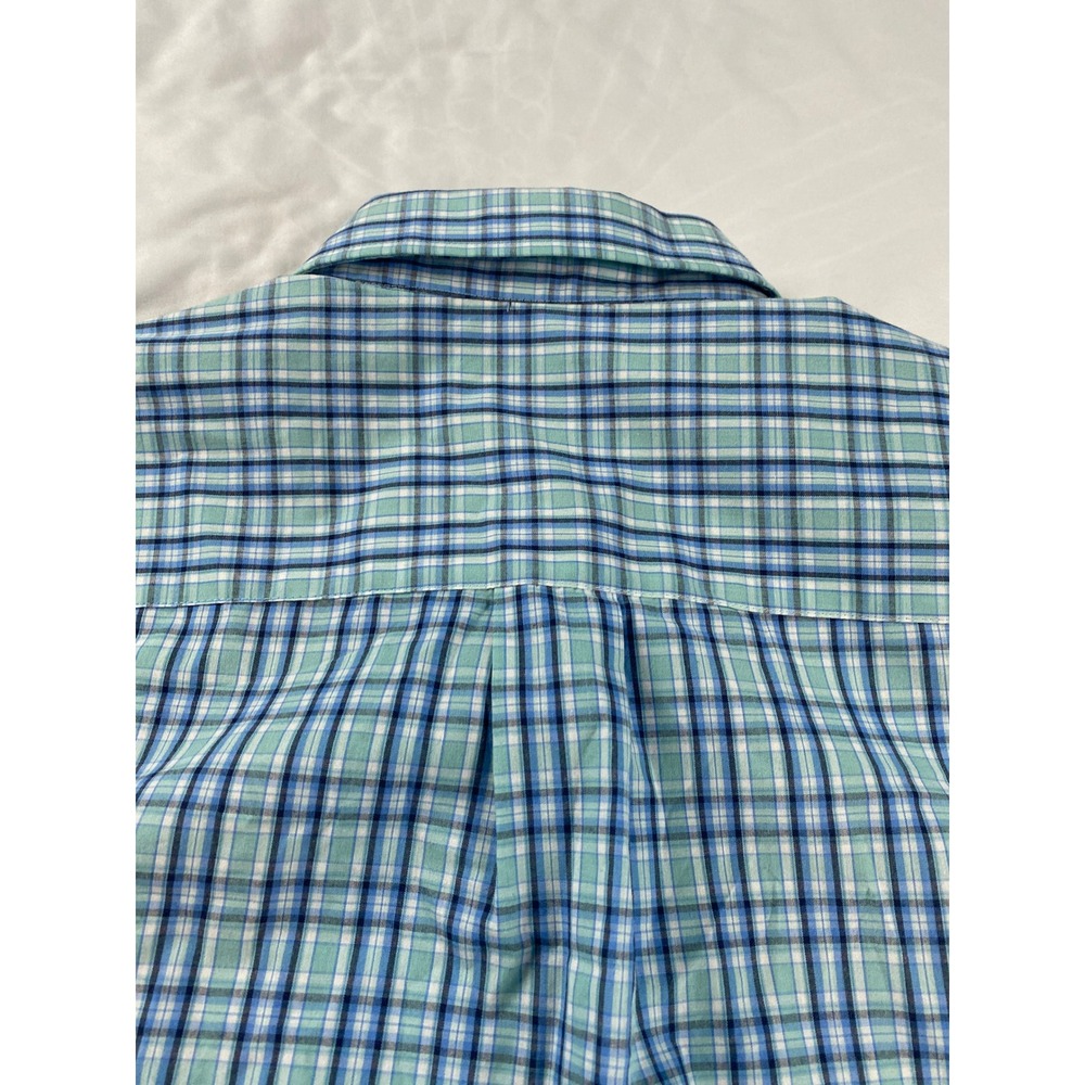 Arrow Button Down Shirt Mens Small Teal Blue Plaid New Short Sleeve Collared